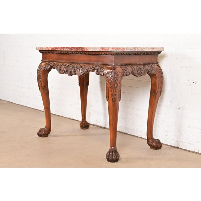 Baker Furniture Chippendale Carved Walnut and Marble Top Console Table With Paw Feet For Sale - Image 11 of 11