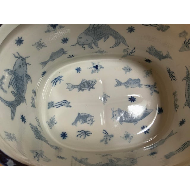 Vintage English Style Blue and White Ironstone Footbath For Sale - Image 9 of 13