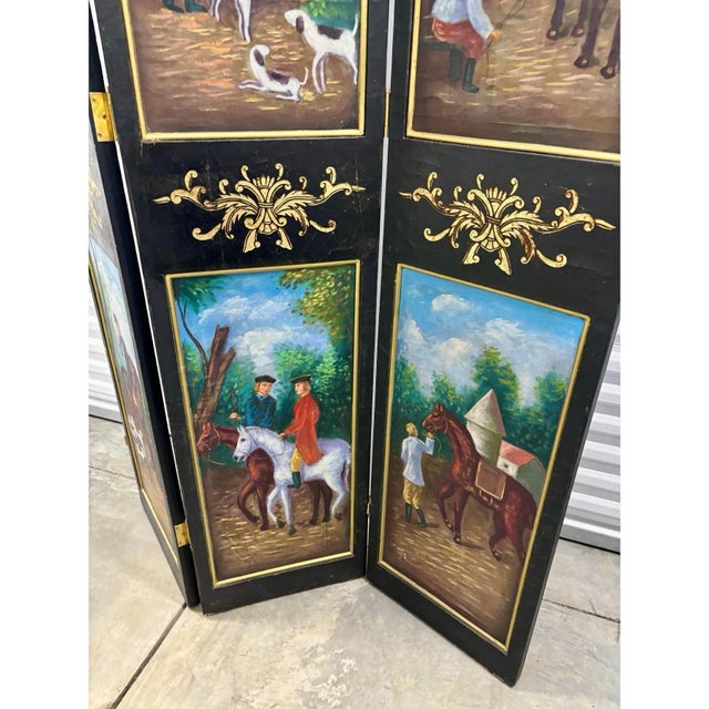 Wood Vintage Equestrian Themed Painted Room Divider For Sale - Image 7 of 7