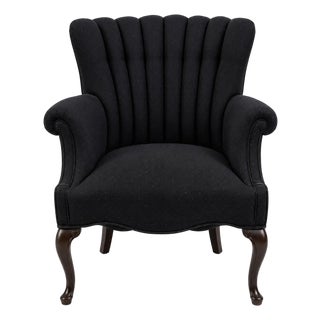 1940s Sculptural Channel-Back Lounge Chair in Black Textured Upholstery For Sale