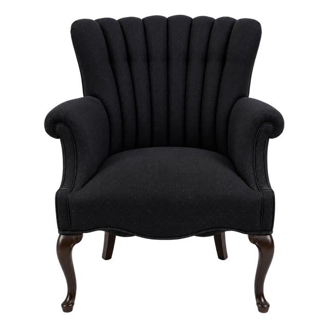 1940s Sculptural Channel-Back Lounge Chair in Black Textured Upholstery For Sale