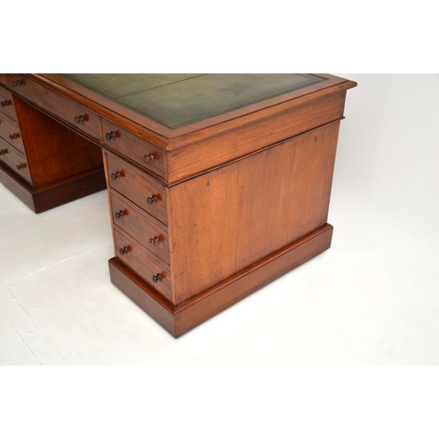 Antique Victorian Pedestal Desk in Walnut with Leather Top, 1860s For Sale - Image 11 of 12
