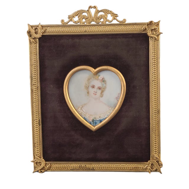 Antique French Miniature Hand Painted Lady Portrait Dore Bronze Easel Back Frame Signed For Sale - Image 11 of 11
