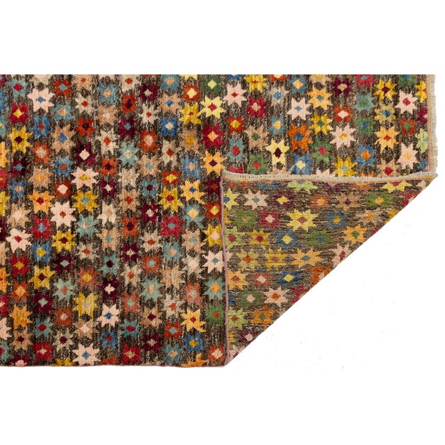 Tribal 6x8 Hand-Knotted Baluch Style Wool Rug Vibrant Colorful Star Pattern For Sale - Image 3 of 11