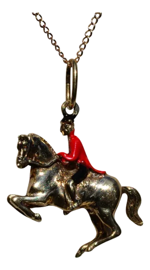 The Equest: Ladies French 14K Yellow Gold Horse Pendant with Enamel