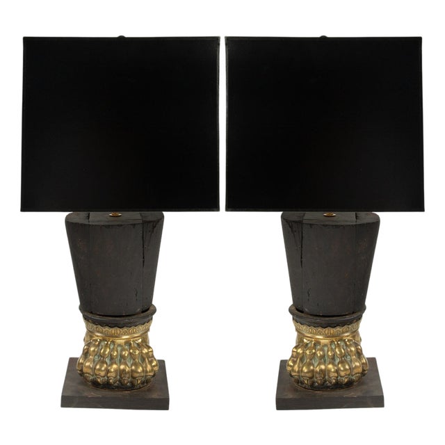Sculptural Rarity:Mid 19th Century Italian Lion Paw Table Lamps - a Pair For Sale