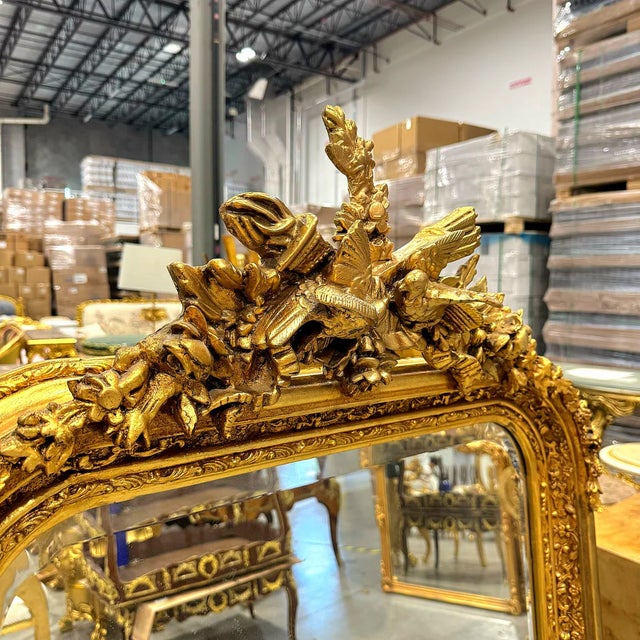 Gold Birds Floor Mirror – 5 Ft Tall French Style For Sale In Miami - Image 6 of 10