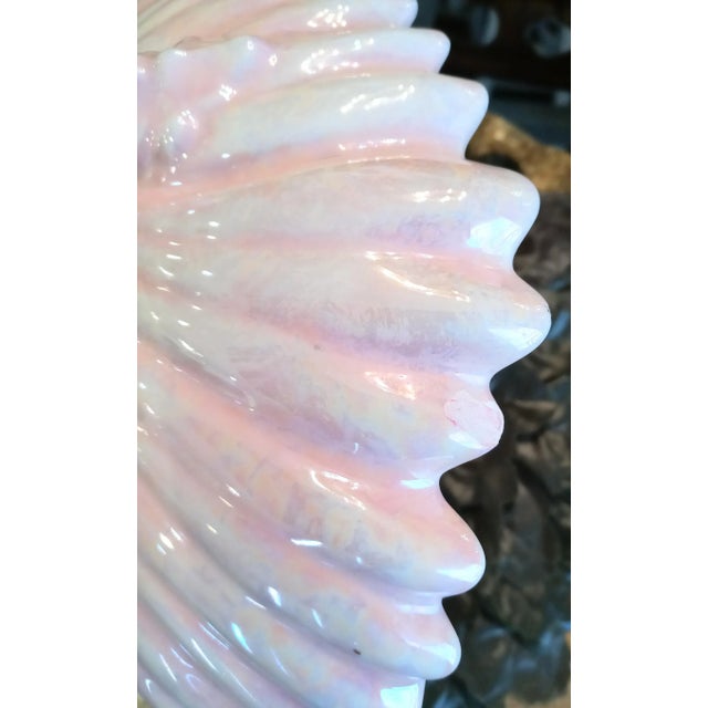 Coastal Coastal Shimmery Metallic Pink, Green Seashell Shaped Catchalls Plates- a Pair For Sale - Image 3 of 8