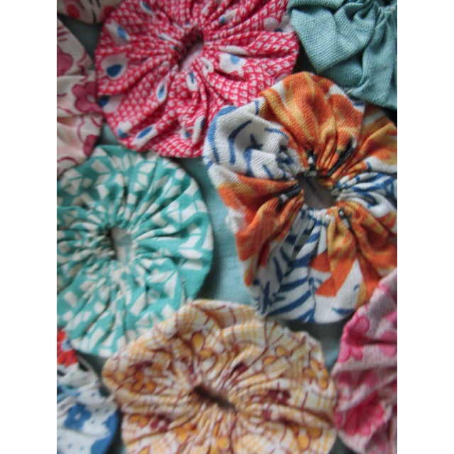 Jadeite Feedsack Yo Yo Quilt Trellis Pattern Floral Diamond Edges Queen Handmade 1930's For Sale In Phoenix - Image 6 of 17