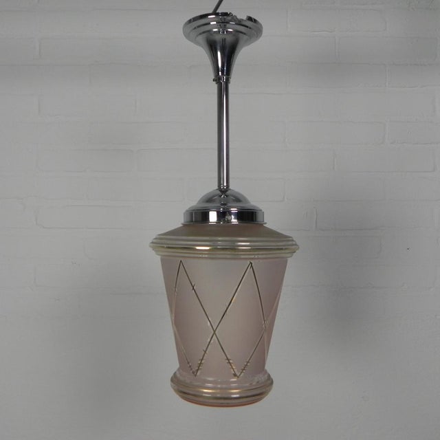Art Deco Hanging Lamp with Pink Glass Shade, 1930s For Sale - Image 13 of 13