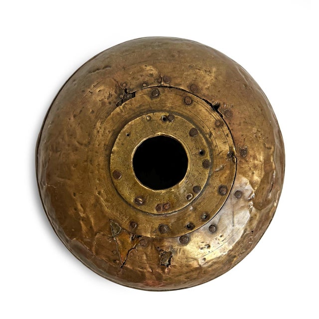 Antique old wooden tobacco container from India. Adorned with brass / metal decorative details. Each is unique and sold...