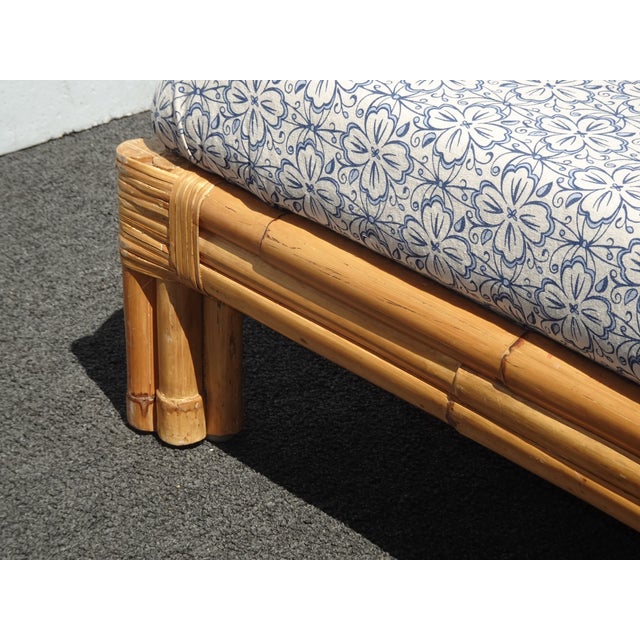 Large Vintage French Country Coastal Bamboo Rattan Ottoman Foot Stool For Sale - Image 17 of 17