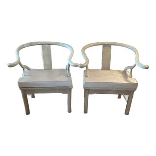 1960s James Mont Style Horseshoe Asian Chairs - Set of Two With Cushions For Sale