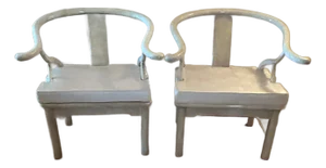 1960s James Mont Style Horseshoe Asian Chairs - Set of Two With Cushions