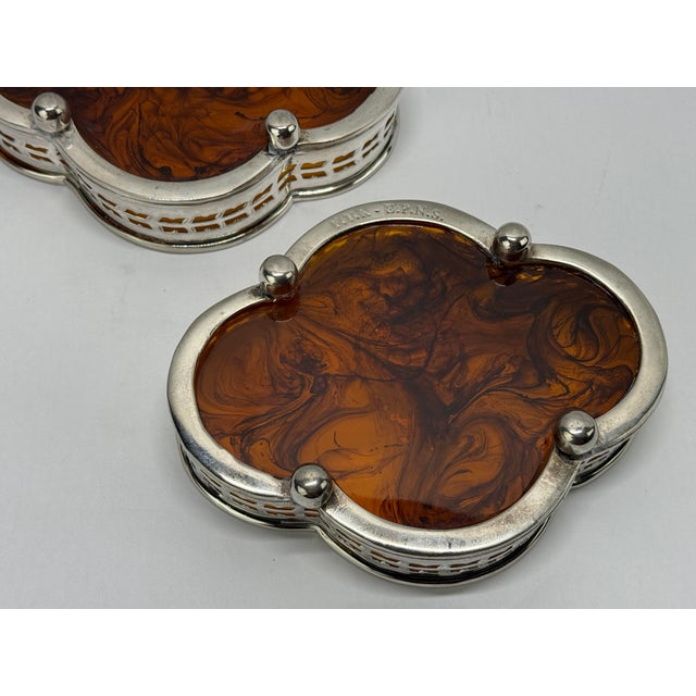 Pair, English Faux Tortoiseshell & Silverplate Gallery Edge Wine Coaster For Sale - Image 4 of 7