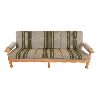 Vintage Danish Modern Sofa Mid Century Oak Frame For Sale