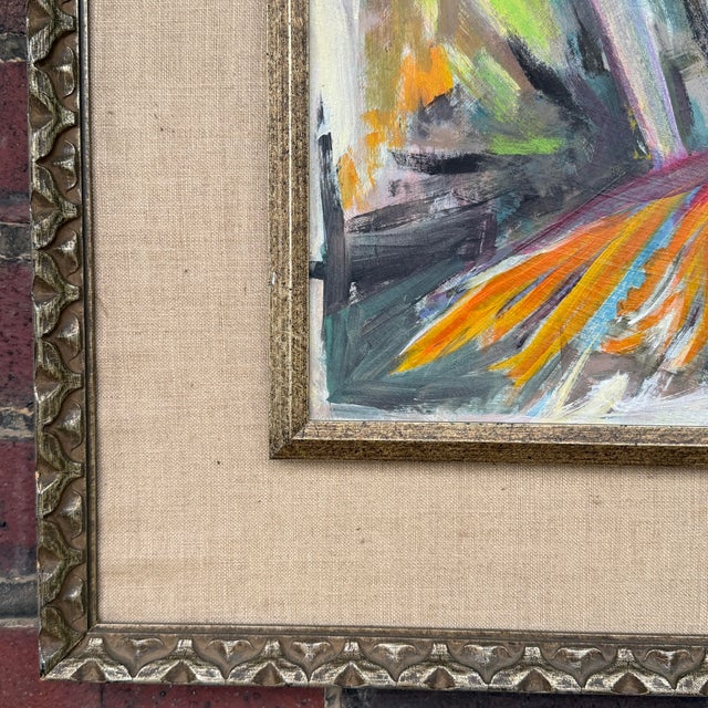 Wood Expressionist Birds of Paradise Oil Painting Signed by Artist Spoonamore For Sale - Image 7 of 11