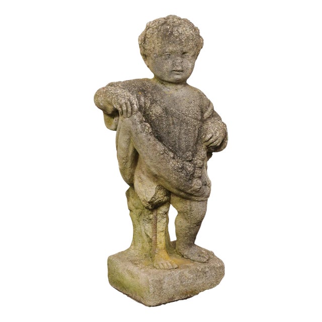 Mid 20th Century French Cast-Stone "Bambine" Garden Statue For Sale