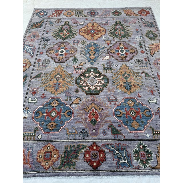 Lavender Pictorial Oushak Hand-Knotted Wool Area Rug With Animals - 8' X 9'8" For Sale - Image 4 of 9
