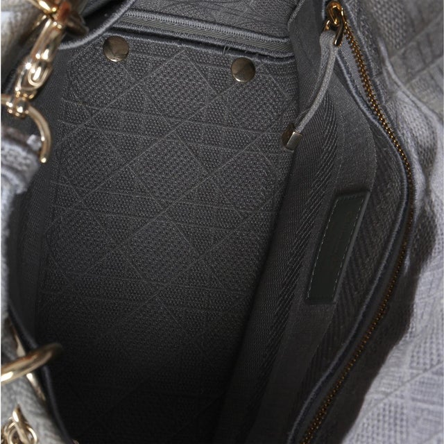Gray Canvas Cannage Embroidered Medium Lady D-Lite Bag For Sale - Image 9 of 9