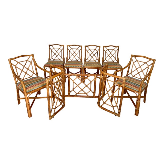 Vintage Rattan Dining Set 6 Chairs and Table Base Chairish