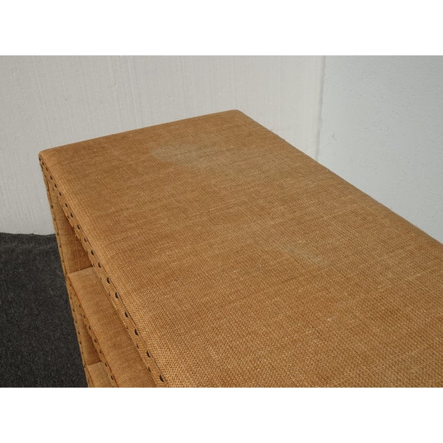 Modern Golden Brown Burlap Bookcase W Decorative Nails For Sale - Image 11 of 15
