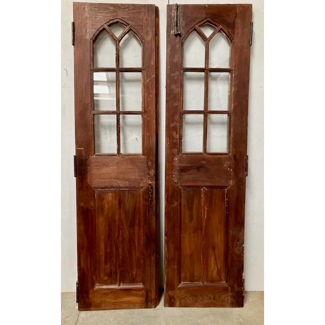 Wood French Door Panels With Arch Top 14 Panes of Glass Set Size 87 X 46 For Sale - Image 7 of 12