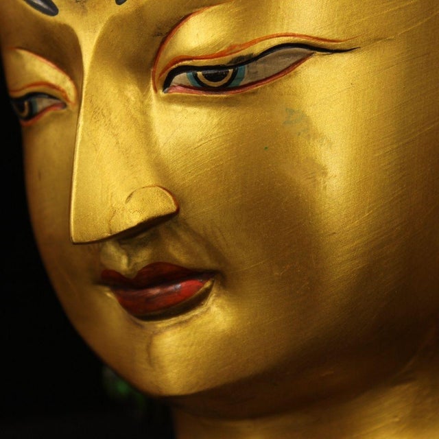 Late 20th Century Nepalese Gilt Bronze & Polychrome Tara Head, Handcrafted Buddhist Deity Sculpture For Sale In Los Angeles - Image 6 of 9