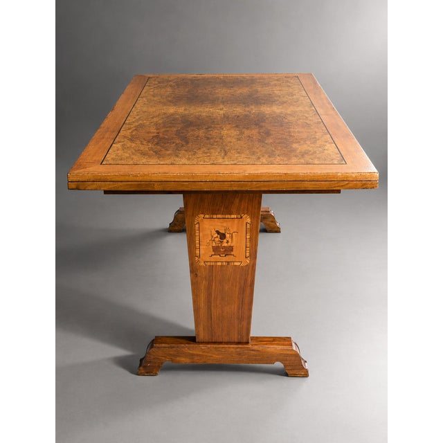 Swedish Grace Mahogany and Birch Burl Marquetry Dining Table, Sweden, 1930s For Sale - Image 6 of 9