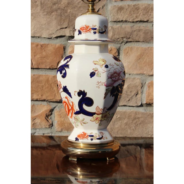 Mason's Ironstone Blue Mandalay Lamp on Brass Base For Sale - Image 6 of 12