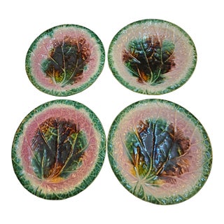 19th Century Majolica Leaf Plates - Set of 4 For Sale