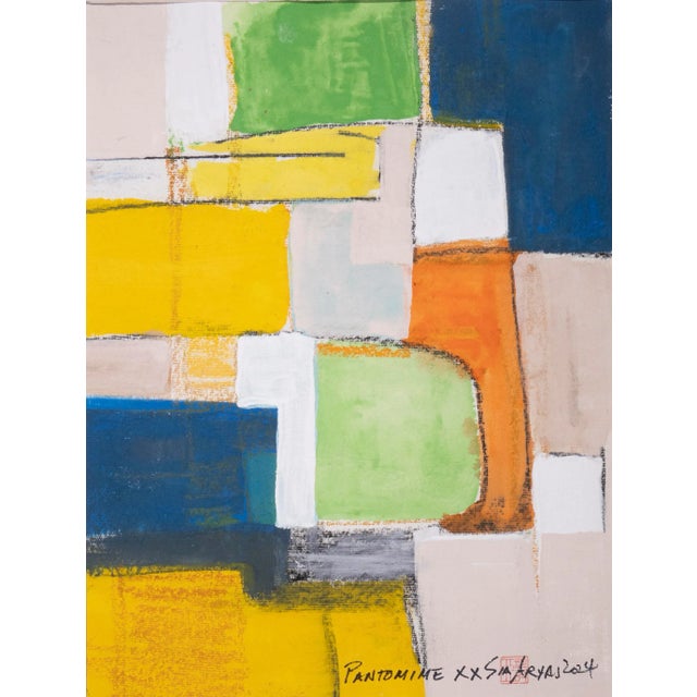 This lively original abstract painting on hand-cut parchment brings a pop of life to any room. The painting is 12X16”...