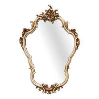 20th Century Rococo Italian Cream and Gilt Wall Mirror with Shell Crest, 1950s For Sale
