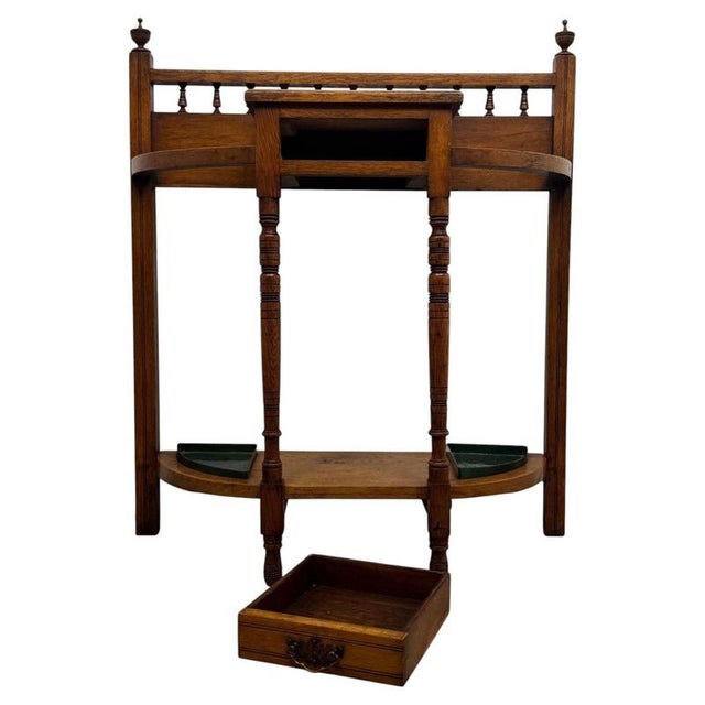 Antique Early 20th Century English Edwardian Golden Oak Hall Stand For Sale - Image 3 of 11