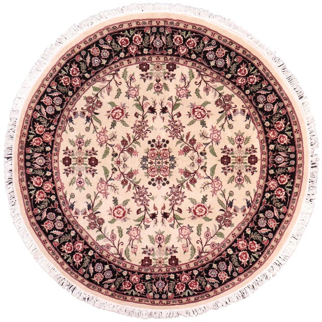 Art Nouveau 1990's Kashan Pak-Persian Beige/Black Wool Round Rug- 6'2'' X 6'3'' For Sale - Image 9 of 9