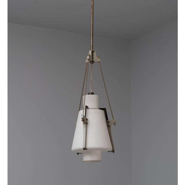 Vintage Italian Pendant Lamp in Opaline Glass and Lacquered Wood, 1950s For Sale - Image 11 of 15