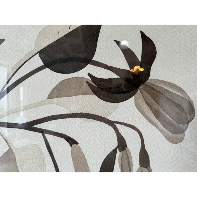 Davison " Triptych Flowers " Watercolor on Paper Painting, Framed For Sale - Image 9 of 12