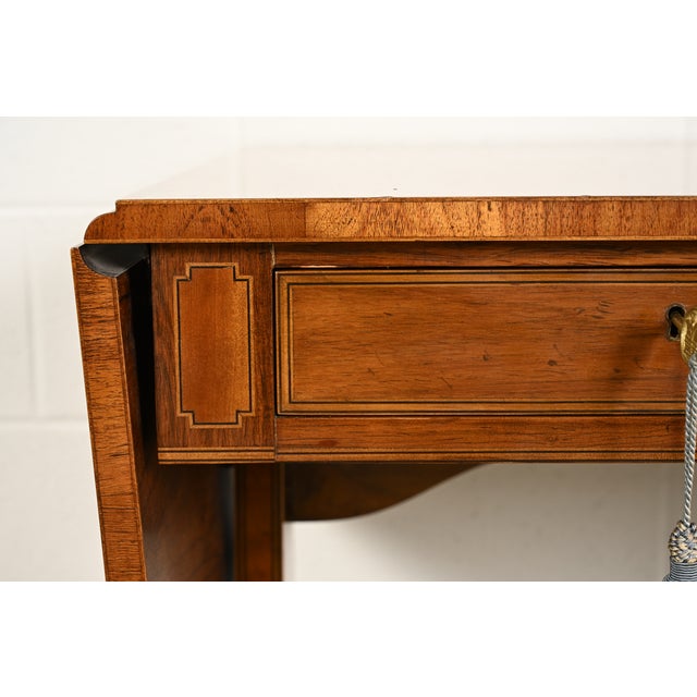 Wood Baker Furniture Regency Inlaid Yew Wood Writing Desk or Console Table, Circa 1980s For Sale - Image 7 of 17