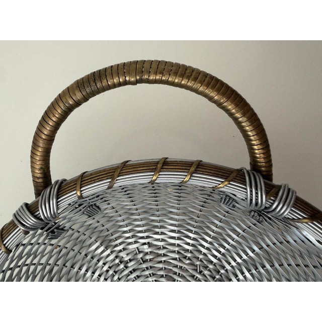 Mid 20th Century Vintage Silver and Brass Woven Handled French Style Basket For Sale - Image 5 of 6