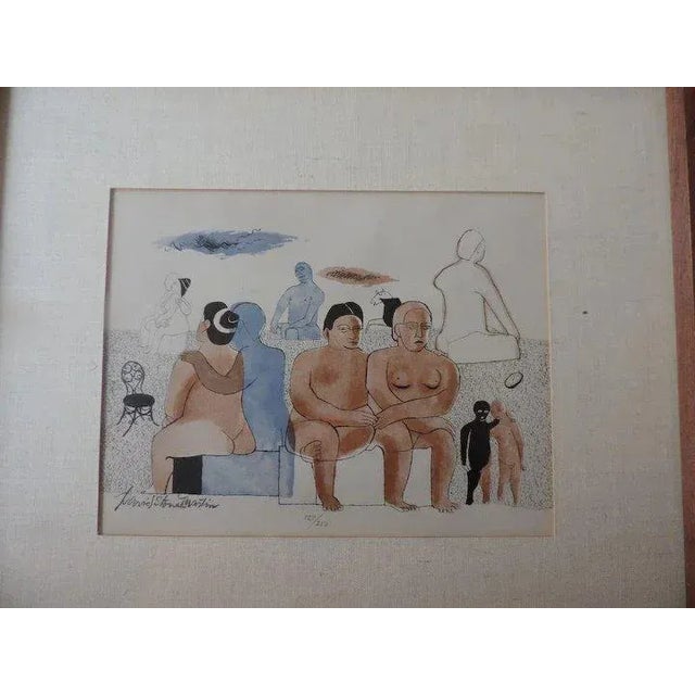 David Stone Martin (American 1913 - 1992) modernist lithograph with hand applied black ink showing nudes in various stages...