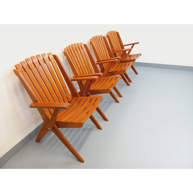 Vintage Beechwood Garden Armchairs, 1960s, Set of 4 For Sale - Image 17 of 18