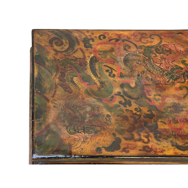 Chinese Tibetan Yellow Brown Dragon Head Lacquer Low Coffee Table For Sale - Image 18 of 18
