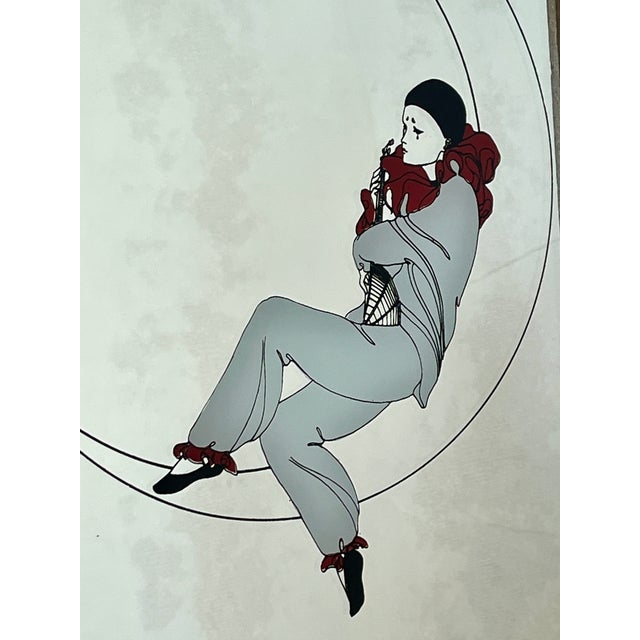 Vintage Art Deco Mirrors with Pierrot Harlequin on Crescent Moon Artwork, 1970s, Set of 2 For Sale - Image 11 of 17