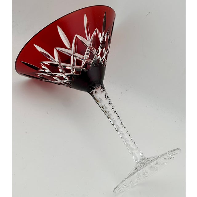 Glass Mid 20th Century Stunning Set of 5 Large Vintage Mid Century 2 Color Overlay Deep Hand Cut to Clear Martini & Wine Glasses For Sale - Image 7 of 18