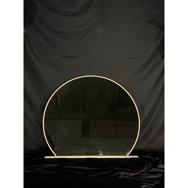 Large Cream Framed Round Mirror With Sculptural Base, 45” X 40” For Sale In Miami - Image 6 of 8