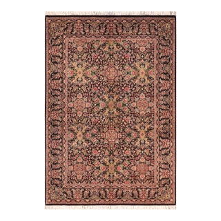 Intricate Floral Pak-Persian Black/Red Wool Rug - 6'1'' X 9'4'' For Sale