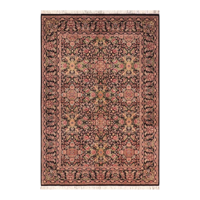 Intricate Floral Pak-Persian Black/Red Wool Rug - 6'1'' X 9'4'' For Sale