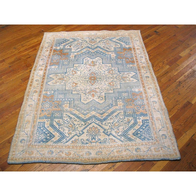 Antique Indian Agra rug, size: 4'3" x 6'0". Antique Agra - Cotton Small Scatter Size Wool Blue Rug, Circa Date: 1920s....
