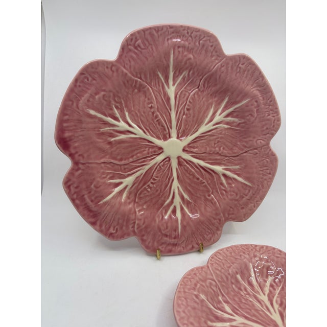Ceramic Bordallo Pinhiero Pink Cabbage Plates- Set of 2 Plates For Sale - Image 7 of 9