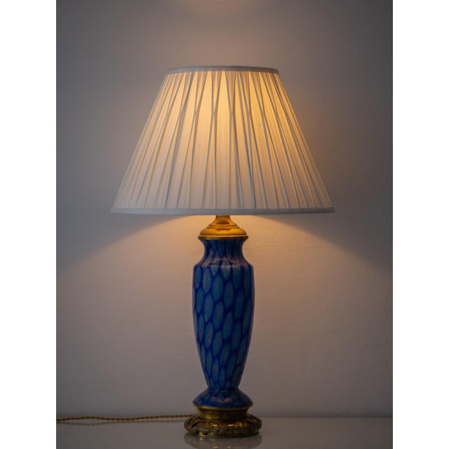 Art Deco Bohemian Blue Art Glass Table Lamp with Cast Brass Base.Czechoslovakia, 1920s For Sale - Image 3 of 18